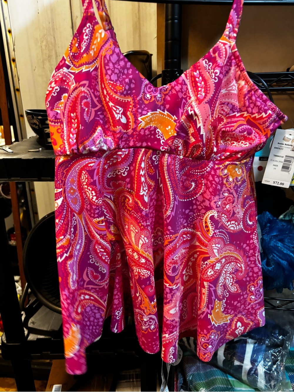 Macy's Pink Paisley Tankini Top with Orange Accents